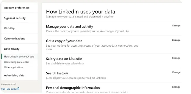 LinkedIn'e