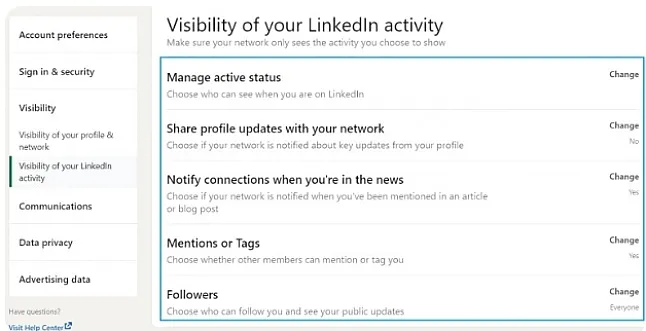 LinkedIn'deki Etkinliğinizi Nasıl Gizlersiniz ?
